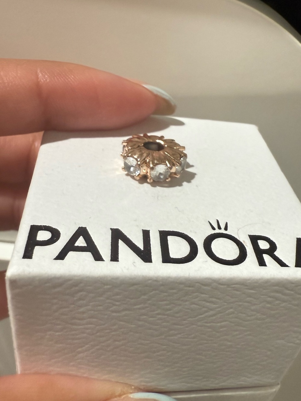 Pandora Rose Gold Floral spacer with Clear Stones